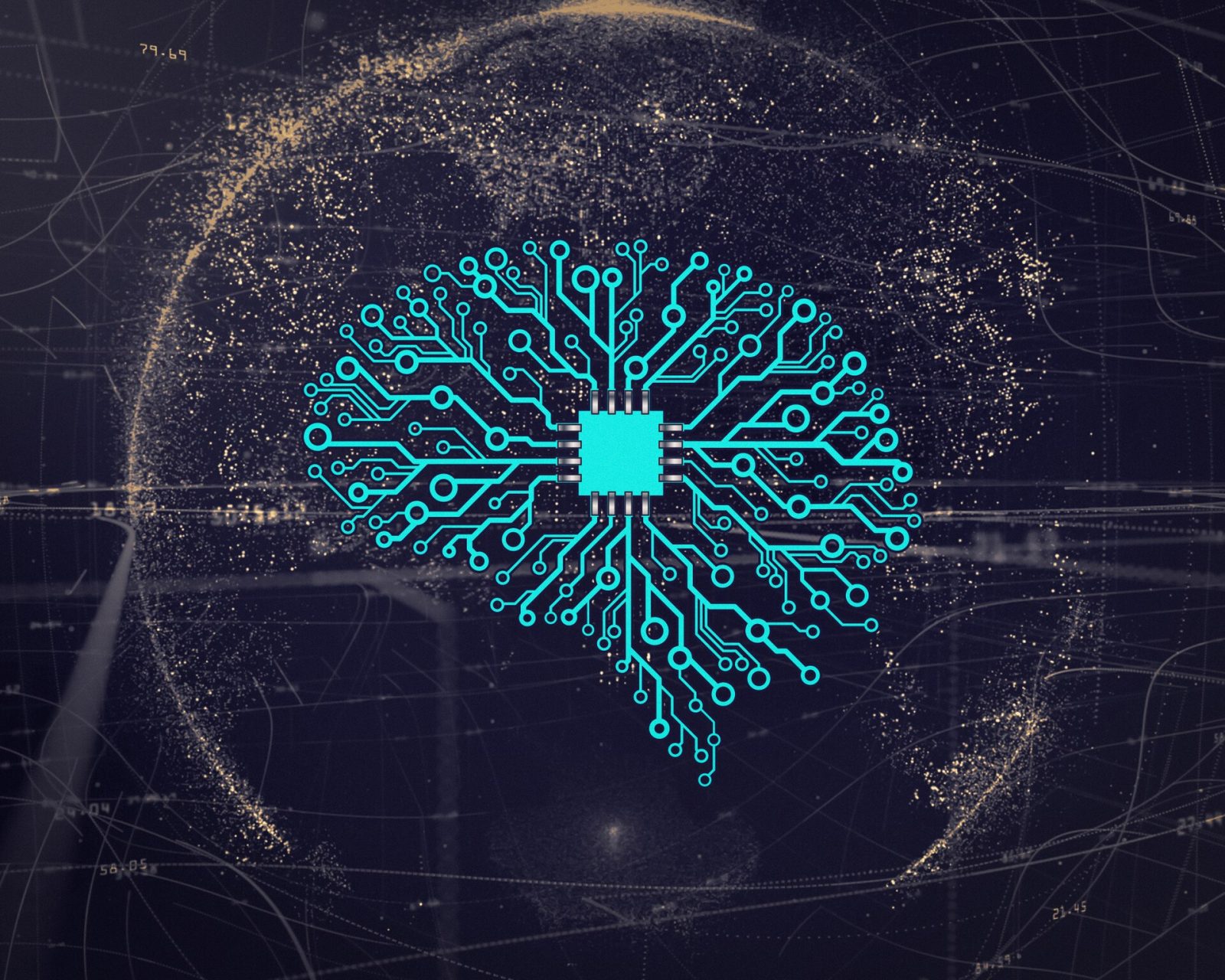 Artificial neural network rendering overlaid on a computer chip, representing agentic AI systems
