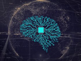 Artificial neural network rendering overlaid on a computer chip, representing agentic AI systems