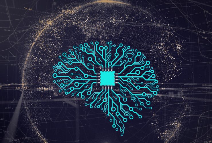 Artificial neural network rendering overlaid on a computer chip, representing agentic AI systems